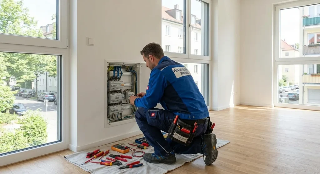 Elektriker Kosten München 2026 – Fachbetrieb bei der Arbeit an einer Elektroinstallation