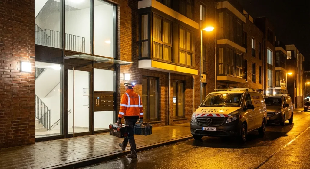 Elektriker Notdienst - Elektriker bei nächtlichem Notfalleinsatz