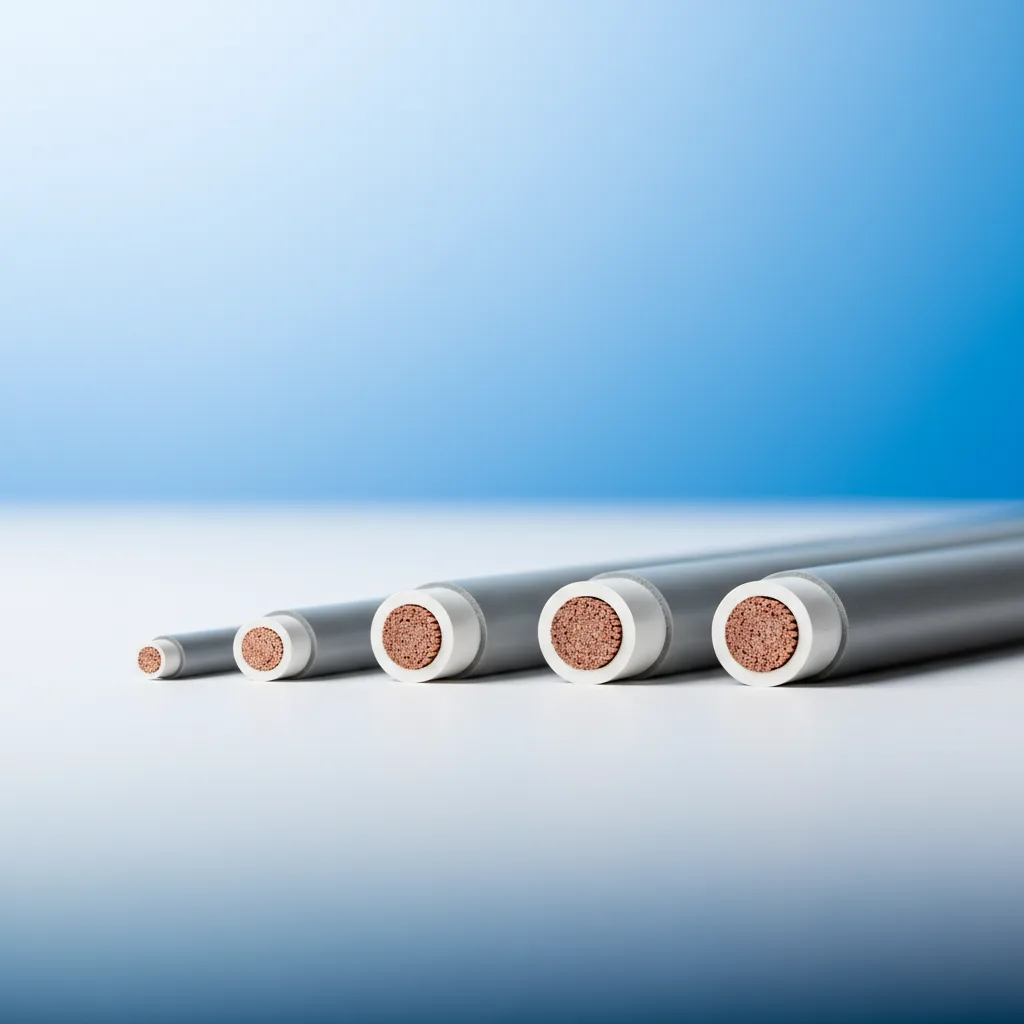 Verschiedene Kabelquerschnitte aufgeschnitten mit sichtbaren Kupferadern