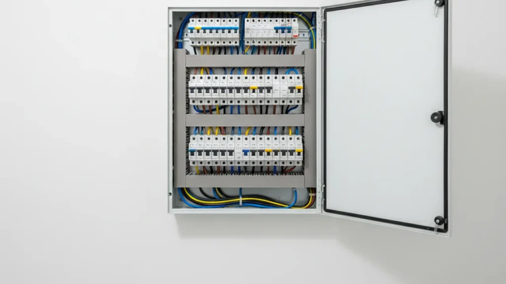 Moderner Sicherungskasten mit Leitungsschutzschaltern und FI-Schalter