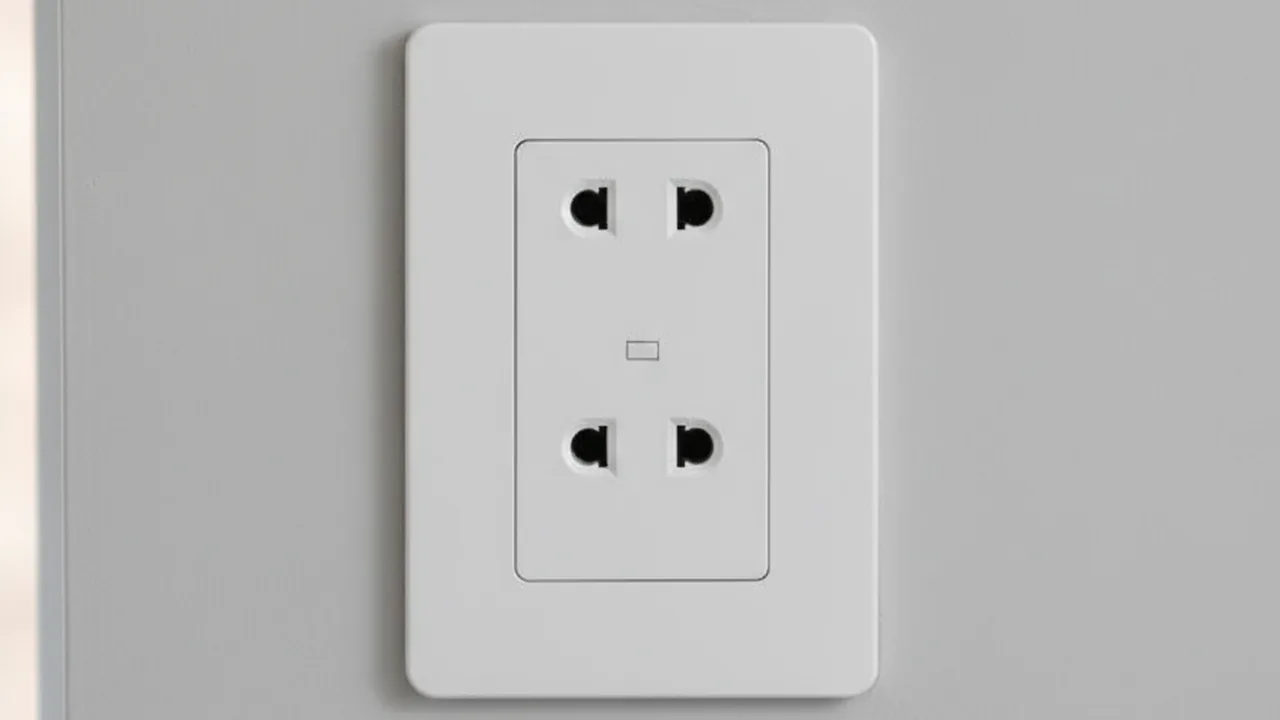 Fertig installierte Doppelsteckdose an grauer Wand