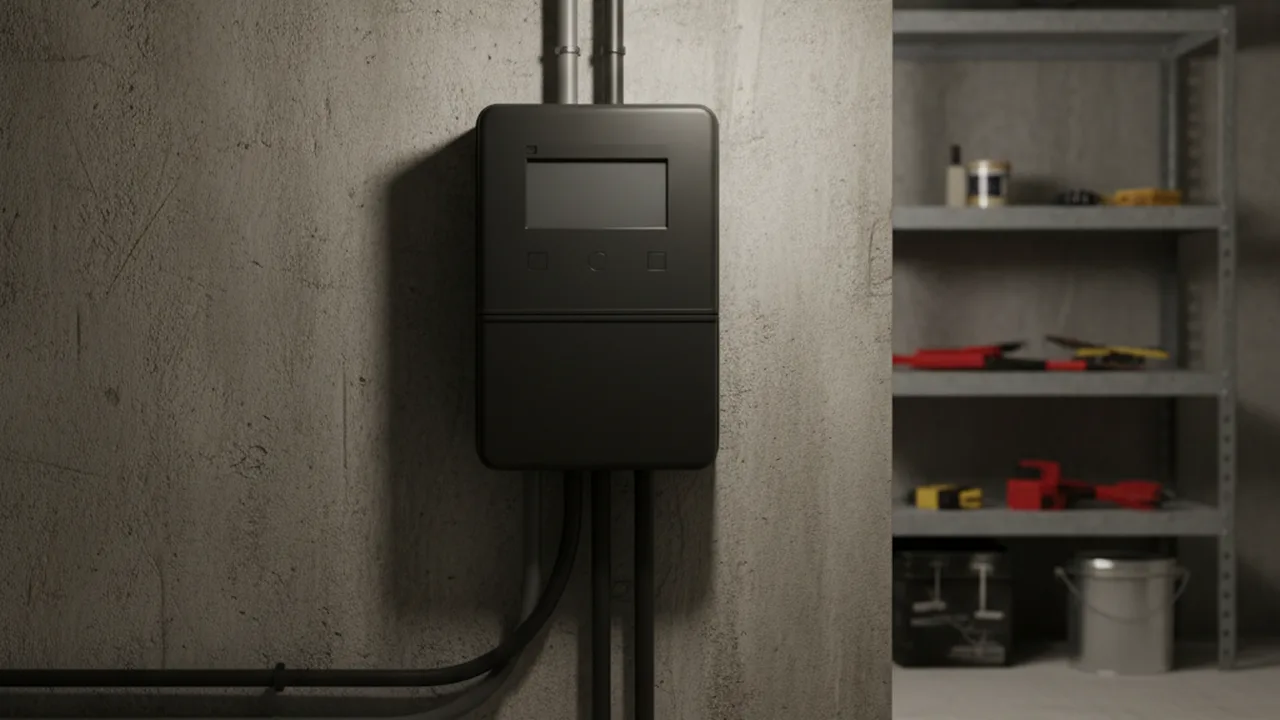 Digitaler Einspeisezähler im Keller eines deutschen Hauses