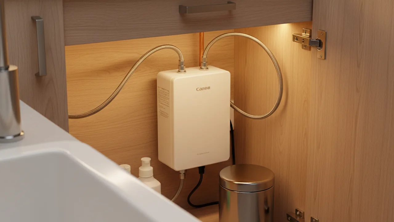 Kleindurchlauferhitzer unter Küchenspüle installiert