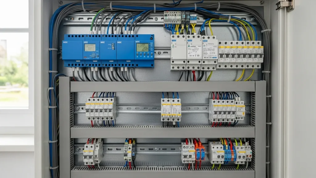 KNX Verteilerschrank mit Aktoren auf DIN-Schiene im Einfamilienhaus