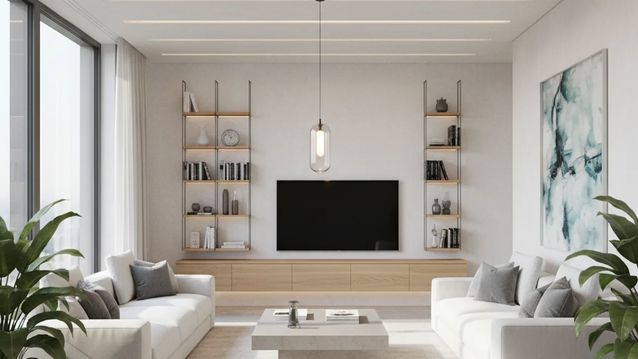 Moderne Deckenbeleuchtung in einem deutschen Wohnzimmer