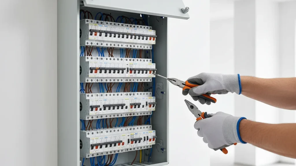 Unterverteilung erweitern – moderner Sicherungskasten mit Leitungsschutzschaltern und FI-Schaltern